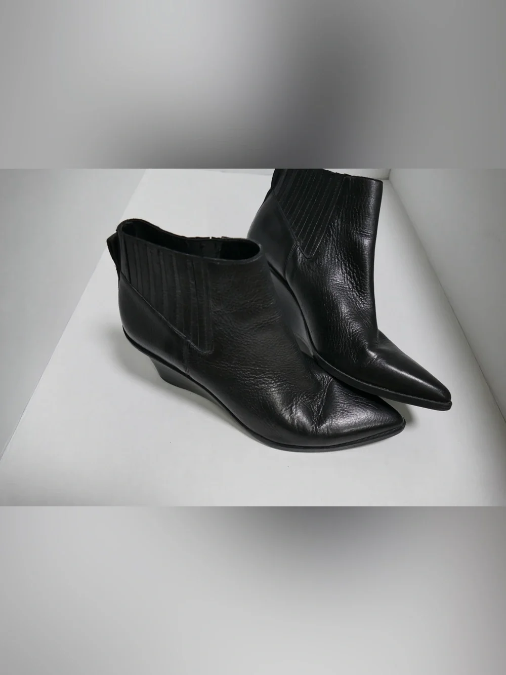 Women’s Black Leather Wedge Ankle Boots